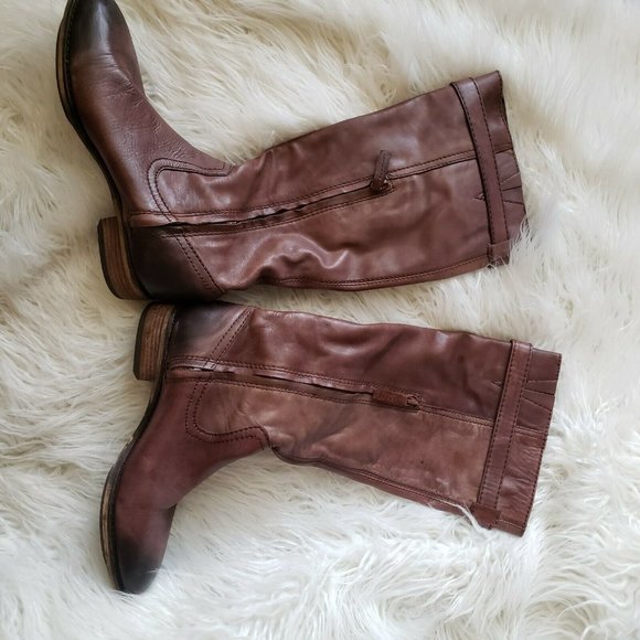 Arturo Chiang Women Riding Boot Knee High Buckle Strap Button Side Zip Brown 6.5 - Picture 3 of 12